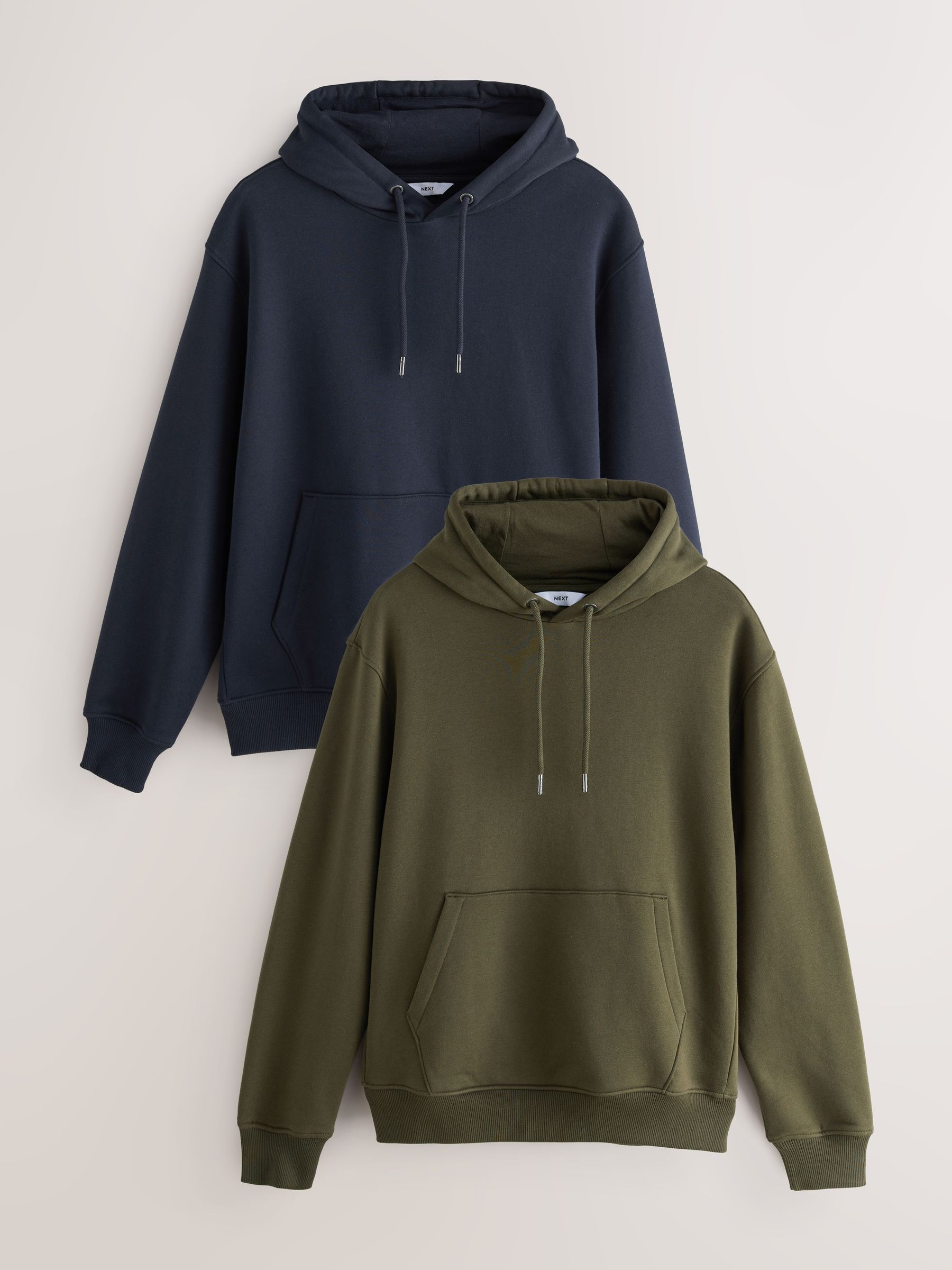 Blauw/kakigroen - Cotton Rich Jersey Overhead Hoodies 2 Pack