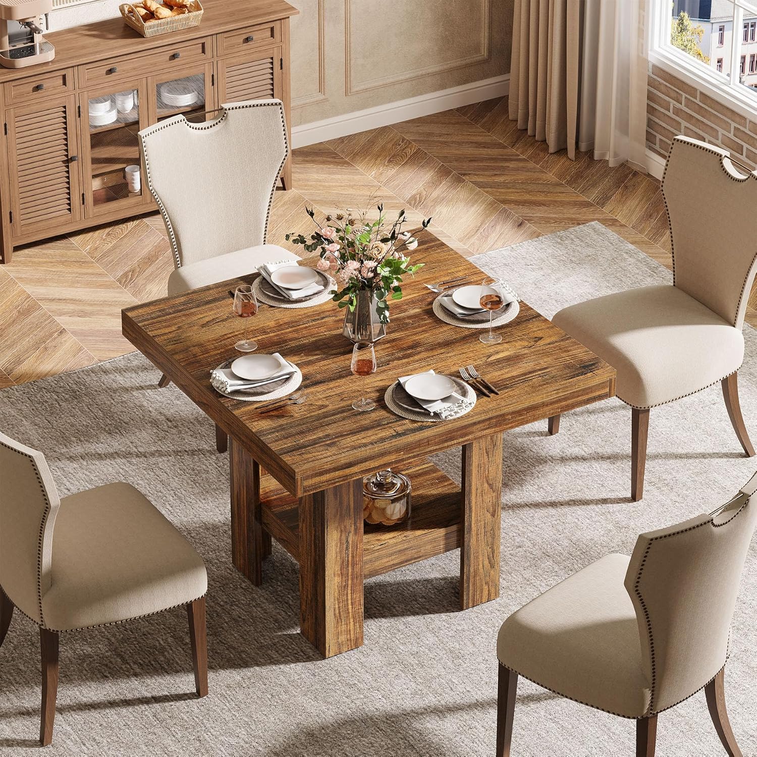 Tribesigns Quadratischer Esstisch für 2, 80 x 80 x 75 cm, Industrieller Esszimmertisch, Holz-Küchentisch für Esszimmer, Kleiner Raum, Wohnzimmer, Rustikales Braun