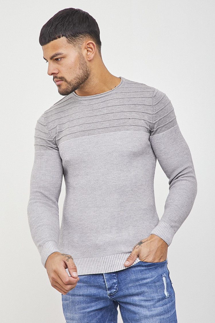 Pull fin bicolore gris et blanc