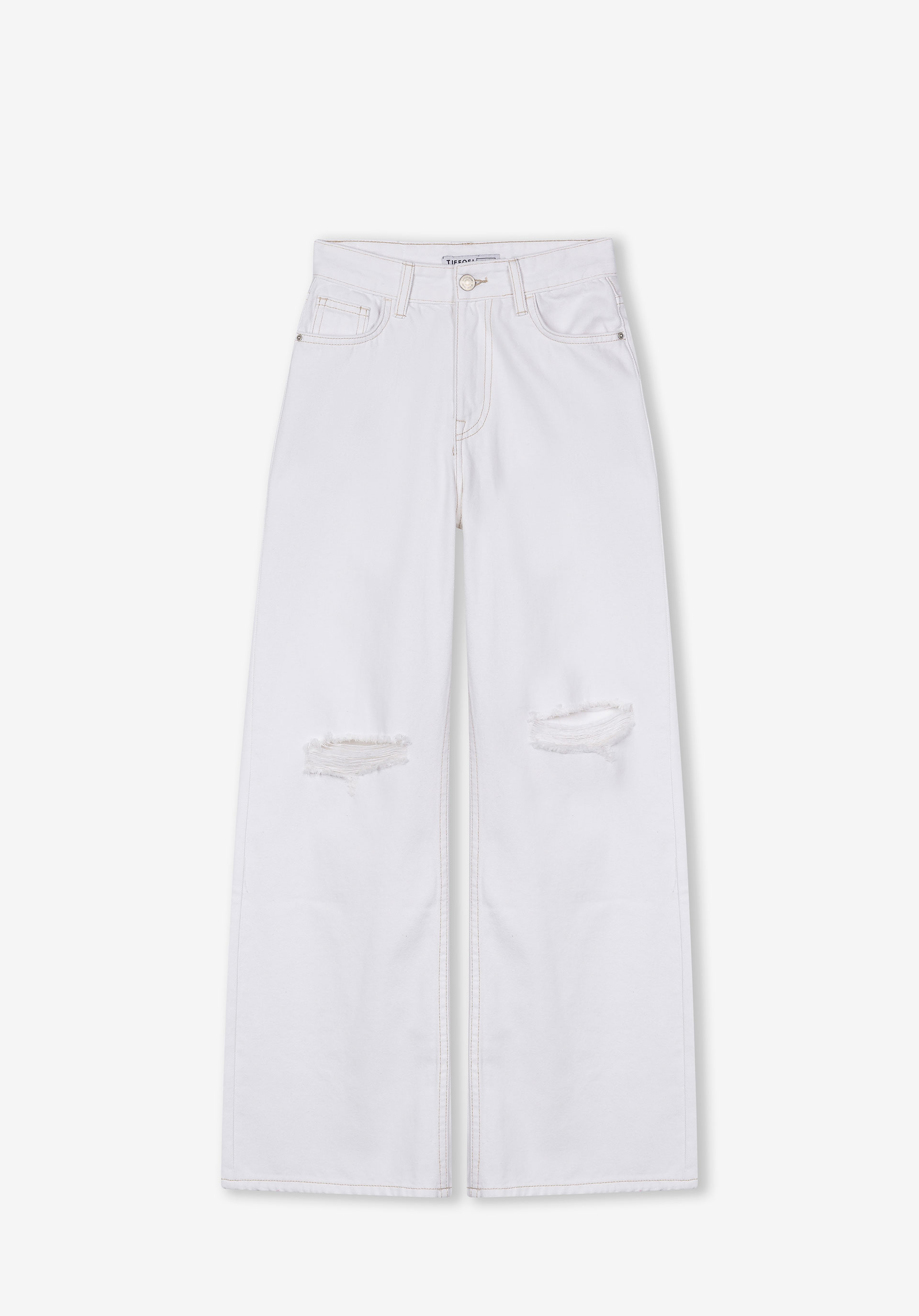 Jeans Kylie Wide Leg Cintura Alta com Rasgões