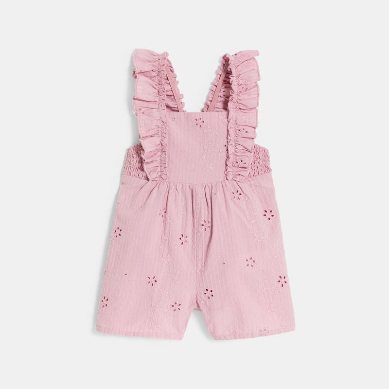 Combinaison courte brodée rose bébé fille Mauve Violet