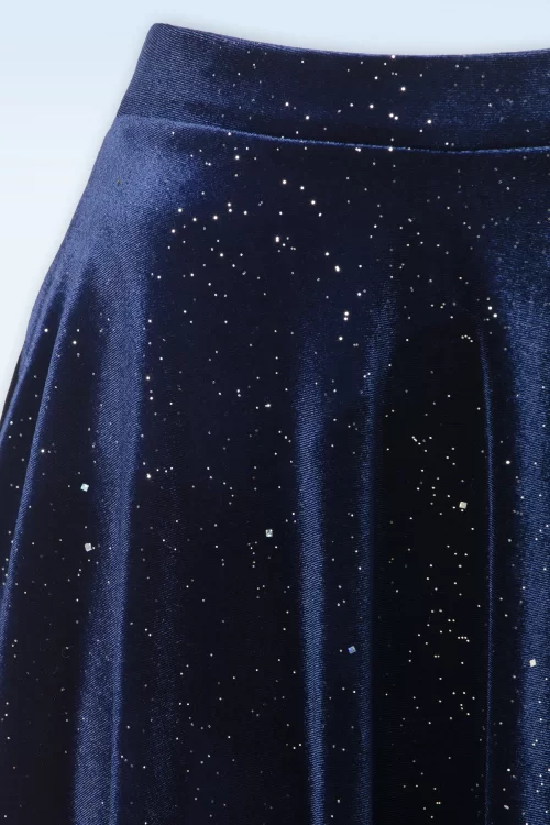 Vintage Chic for Topvintage Sheila Velvet Glitter swing rok is marineblauw