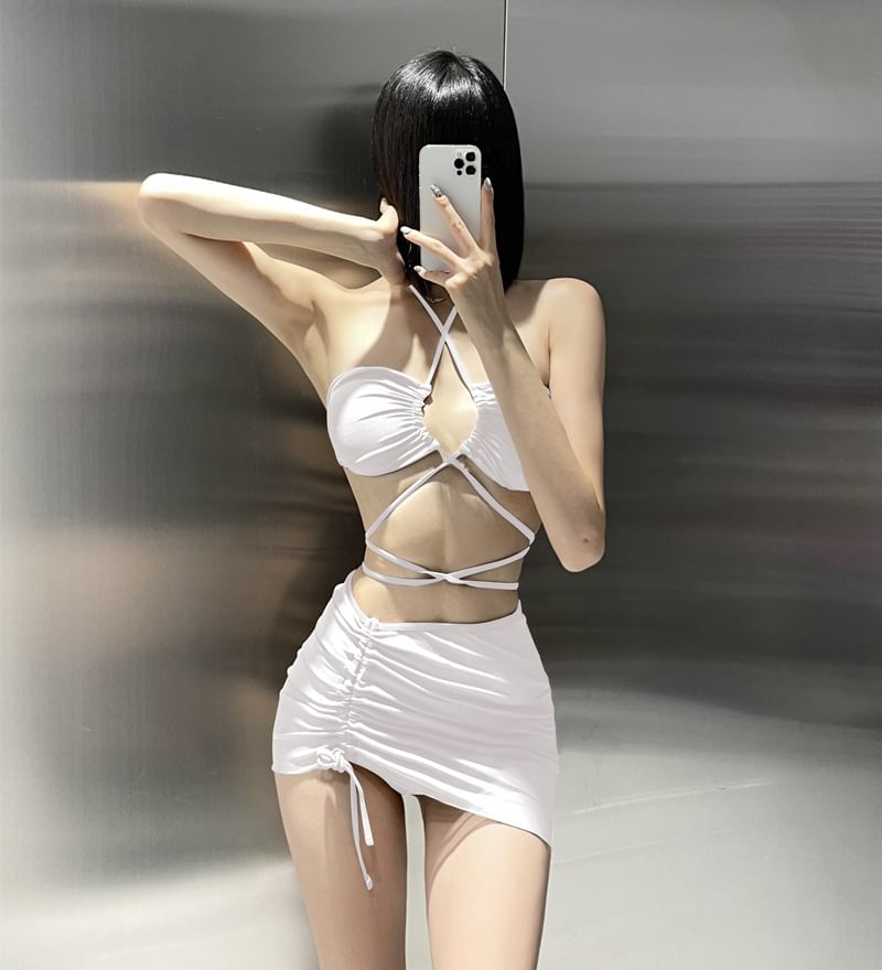 Salanghae - Set: halter bikinitop + broekje + bedekking met trekkoord