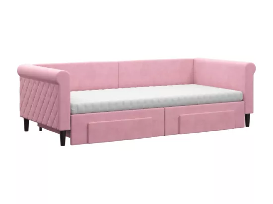 Lit de jour avec gigogne et tiroirs rose 90x200 cm velours