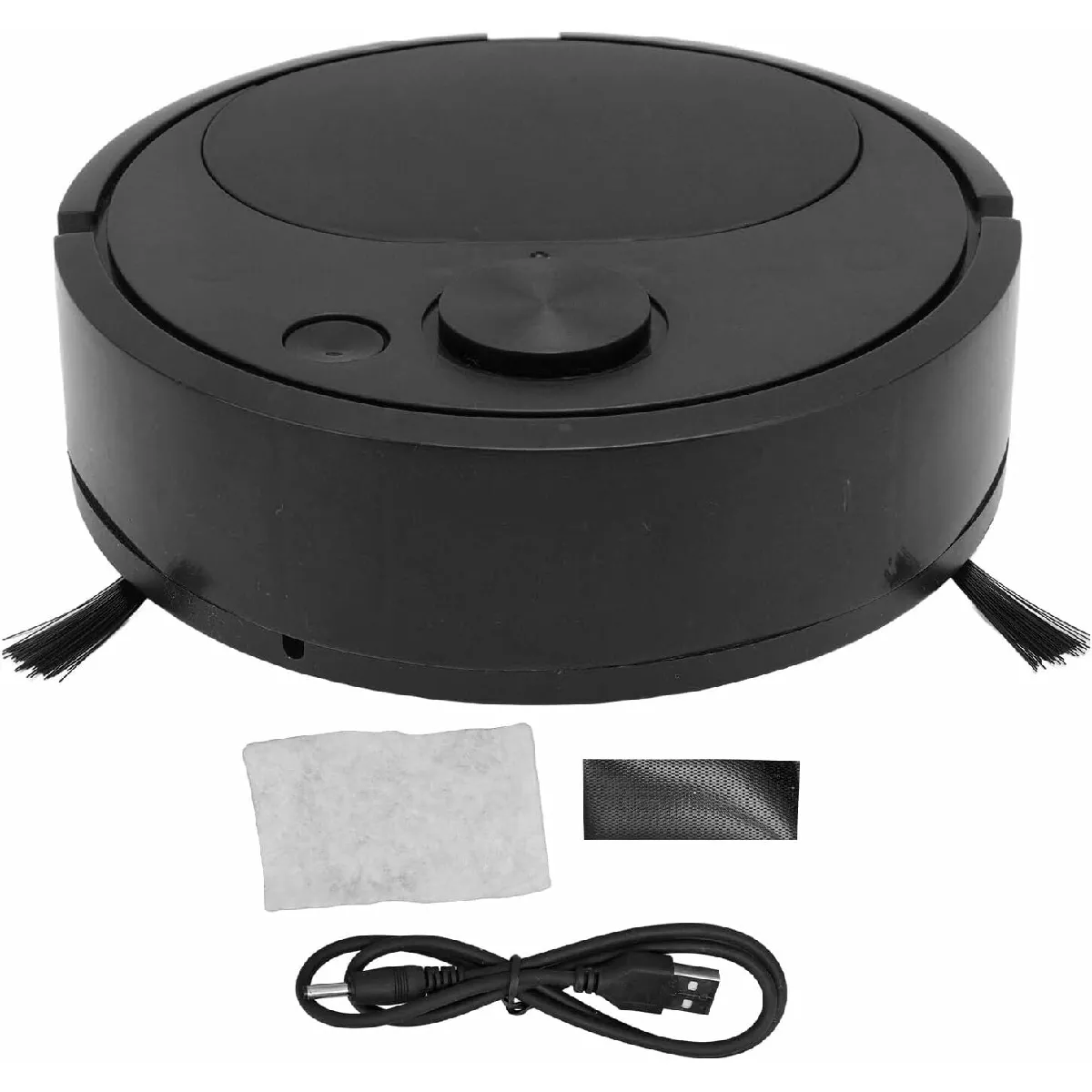 Vendos85 aspirateur robot rechargeable par USB, pour poils d'animaux, tapis durs noir