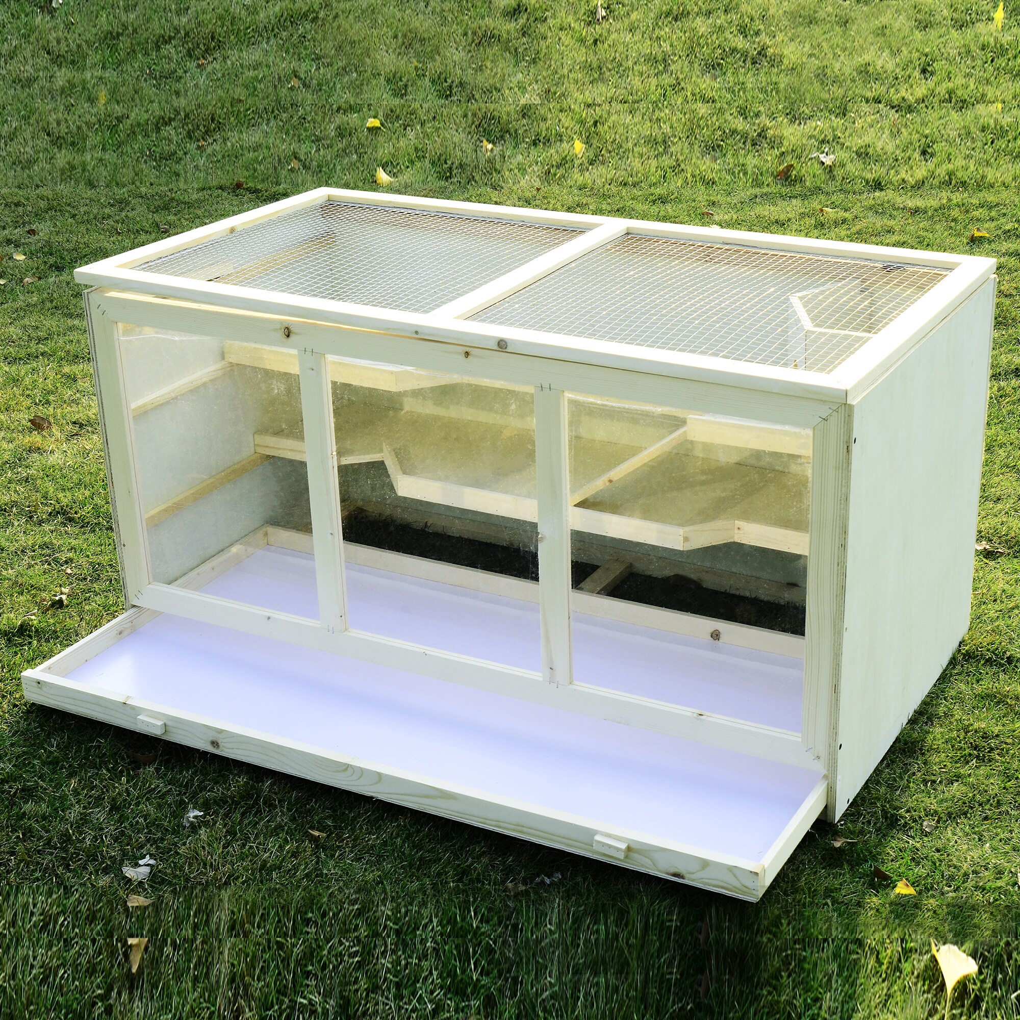 PawHut Nagerkäfig mit Treppen und 3 Etagen natur 115L x 57B x 55H cm