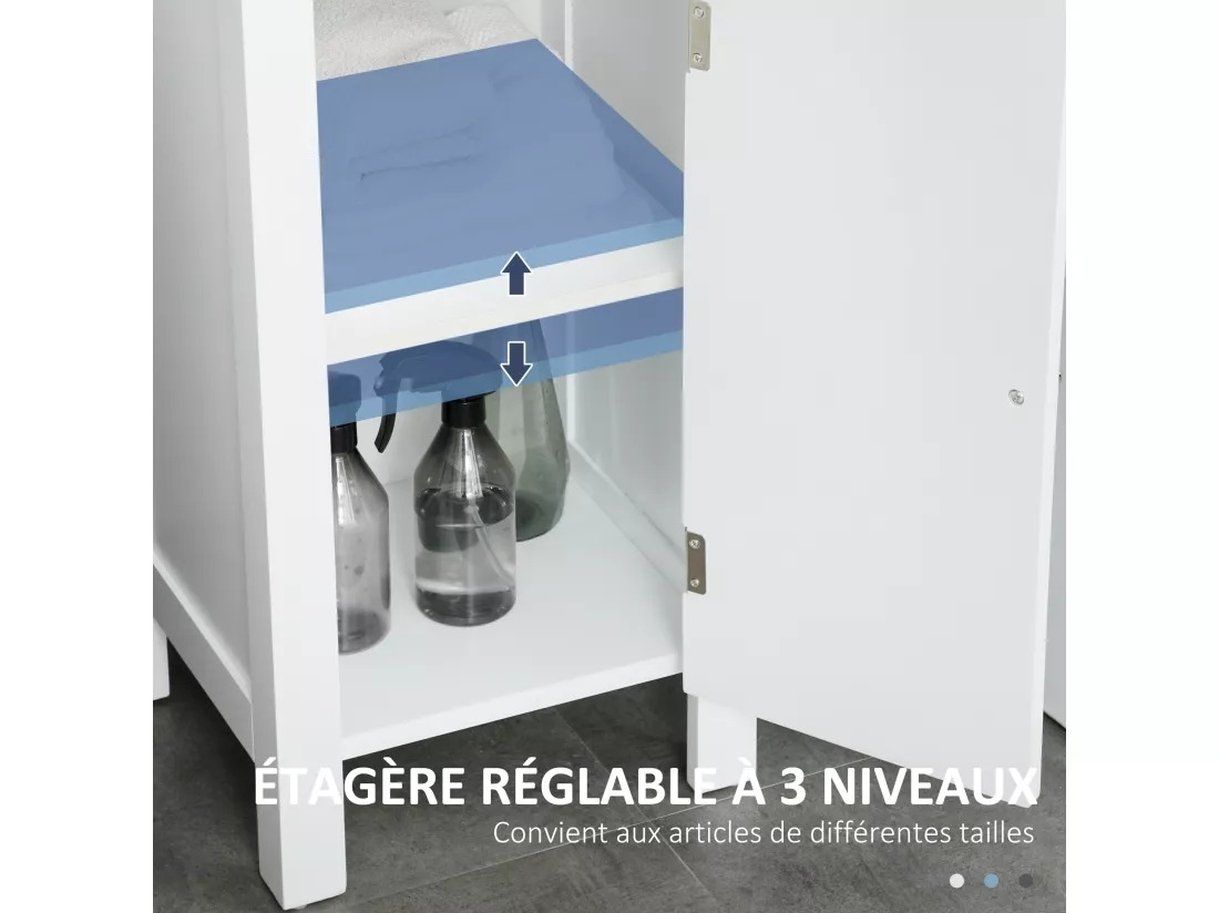 Meuble colonne de salle de bain 2 portes 2 étagères 2 niches - dim. 35L x 30l x 158H cm - MDF blanc