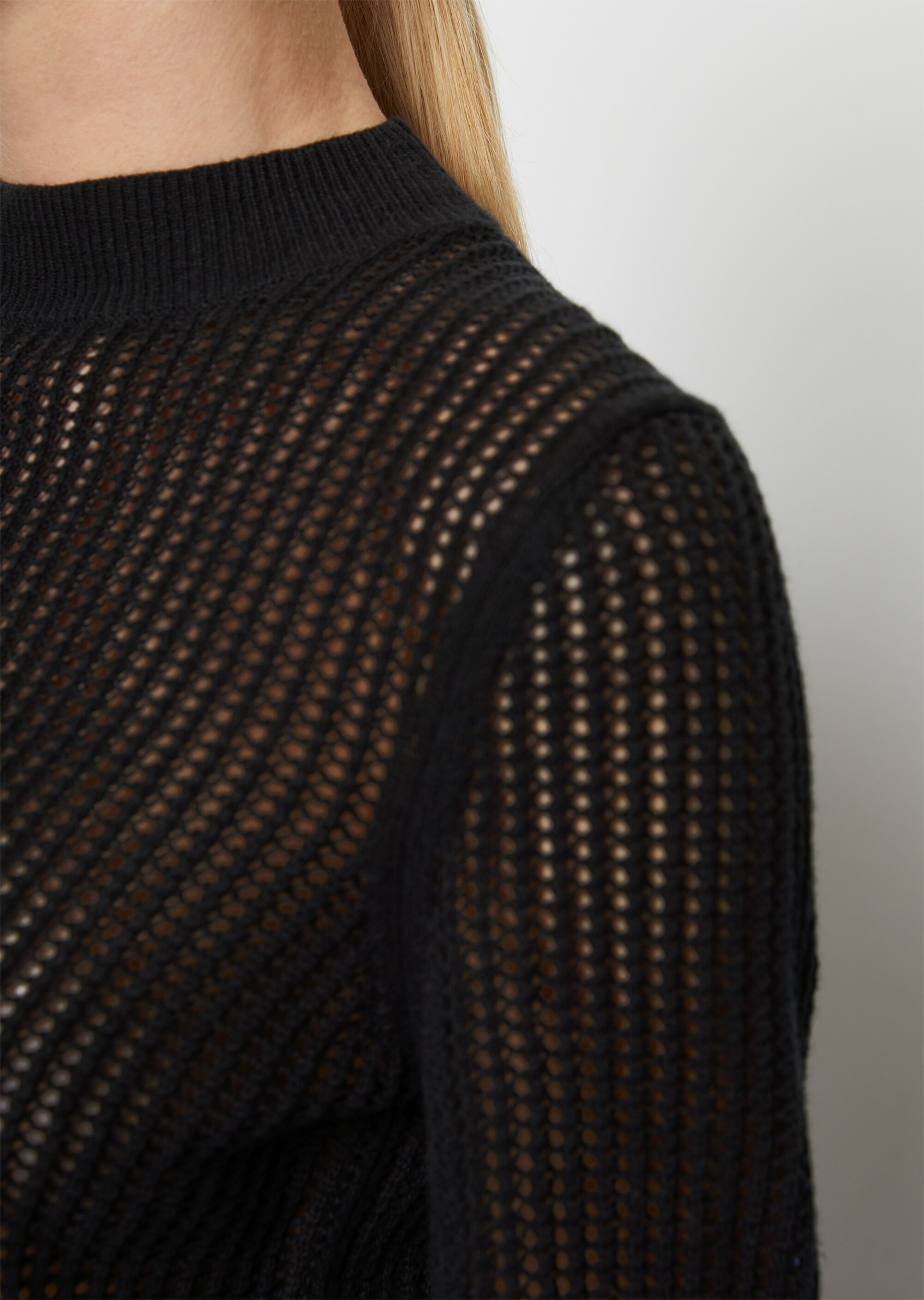 Ajour-Strickpullover slim aus Organic Cotton-Leinen-Mix