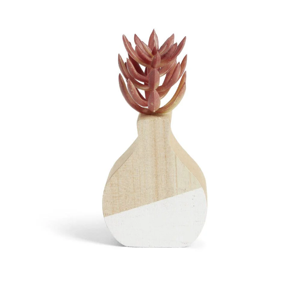 Plante artificielle dans pot MDF blanc et naturel 7,5x7xH10,5cm