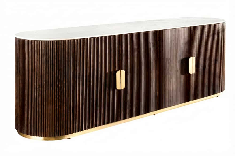 Design Sideboard GATSBY 170cm braun gold Mangoholz weiße Marmorplatte
