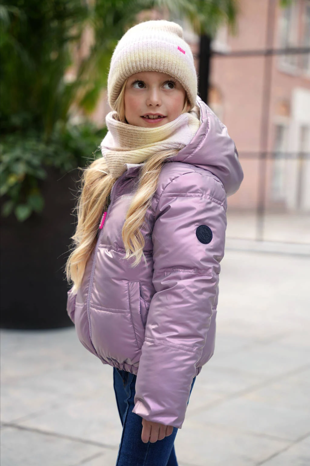 B.Nosy reversible gewatteerde winterjas Jacky lila/ecru