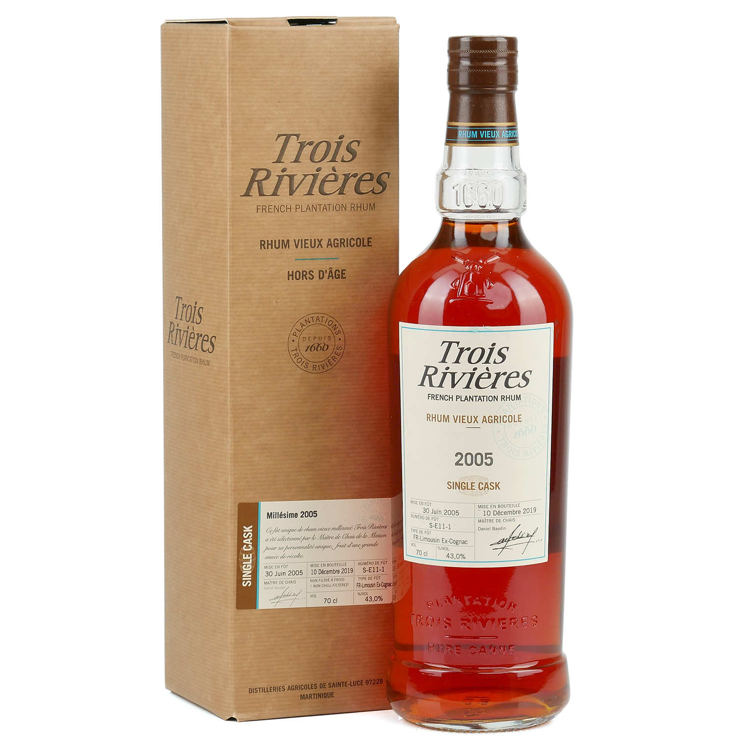 Rhum Trois rivières single cask 2005 - Rhum vieux de la Martinique 43°