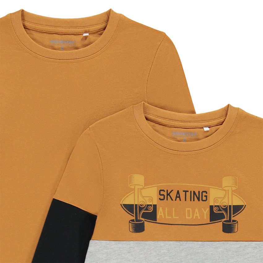 Lot de t-shirts manches longues en jersey effet color block avec print pour garçon - Moutarde