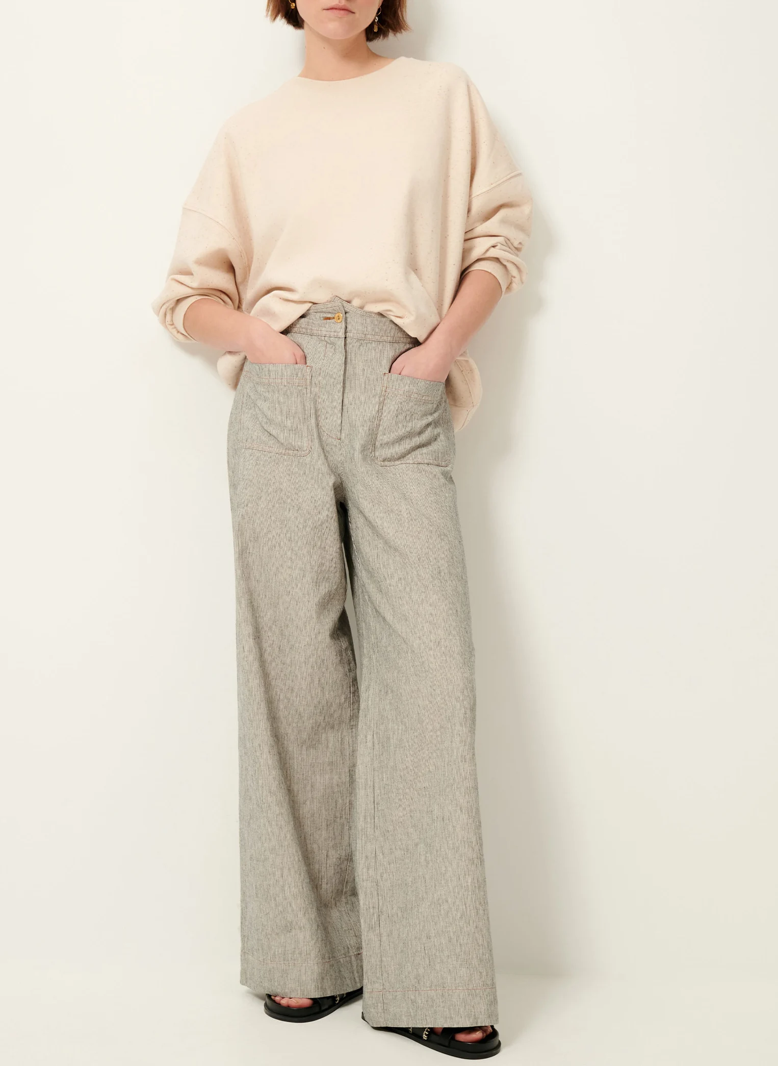 CHEBBI - Sweat col rond oversize en coton mélangé | Beige