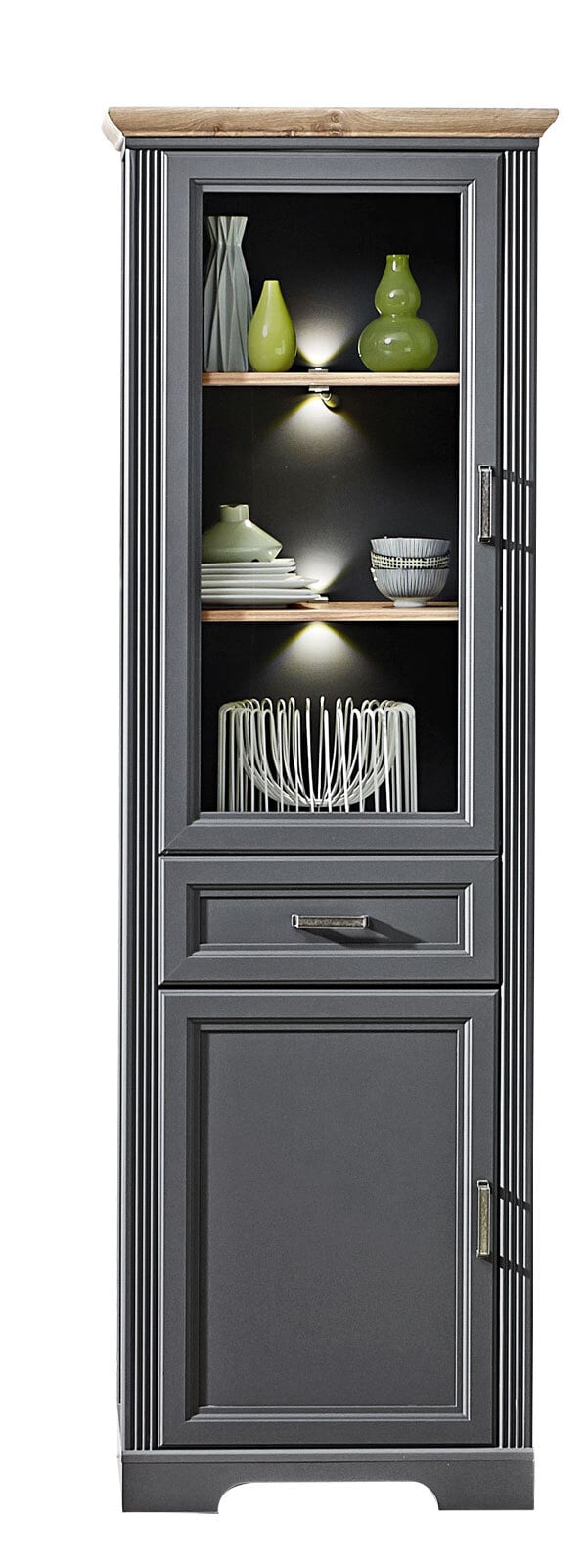 Vitrine Jasmin Pinie-Optik hell /Artisan Eiche-Optik 66 x 204 x 42 cm