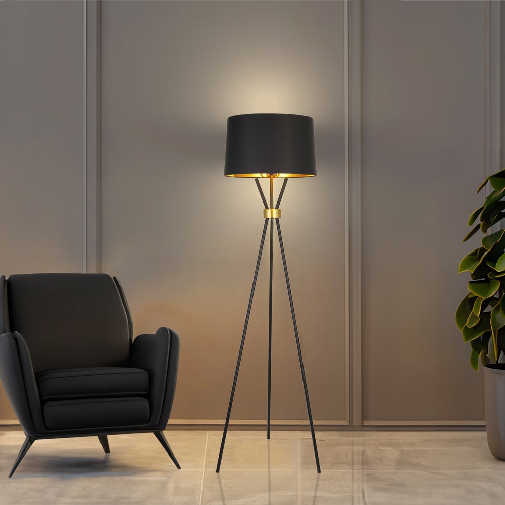 Home Deluxe - LUNA Staande Lamp - Zwart / Goud, Anti-verblindend Licht, 54,5 x 165 cm, Metaal / Rotan | Staande Lampen, Staande Lampen