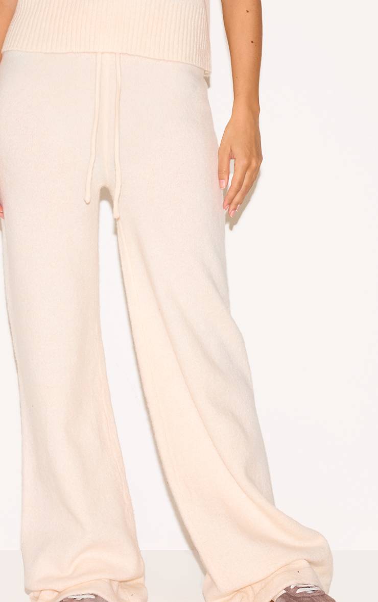 Ecru Pantalon Large En Maille Douce Chiné