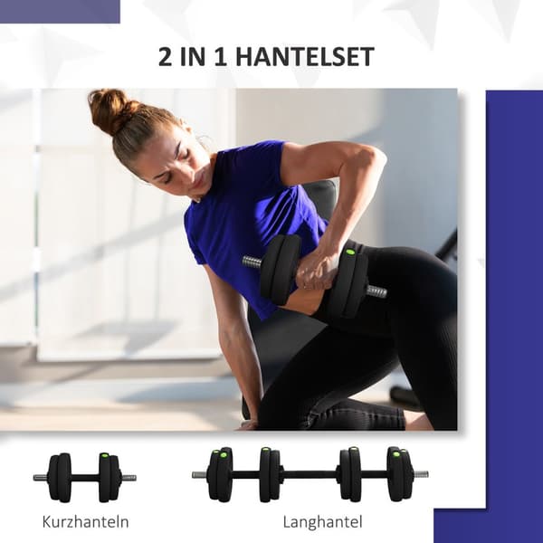 2-i-1 manualsett, 15 kg justerbart manualsett med 8 vektskiver, gulvvennlig for styrketrening, kondisjon, vektløfting, svart