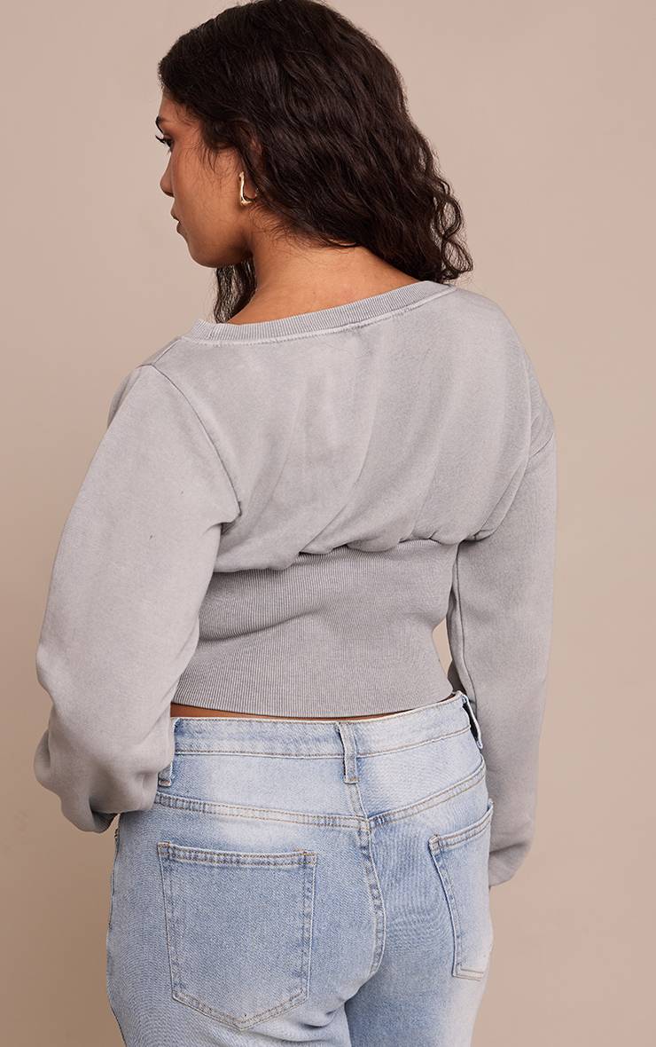 Gris Chiné Sweatshirt Shape Épaules Dénudées Taille Cintrée Effet Délavé