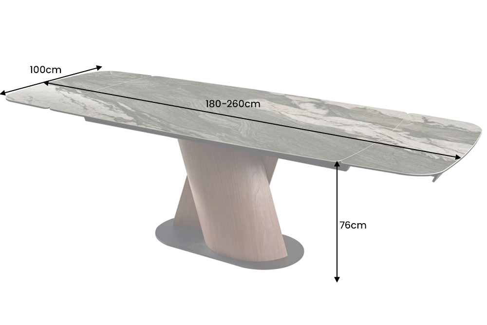 Ausziehbarer Esstisch ELEMENTS 180-260cm taupe grau spanische Keramik Walnuss Gestell
