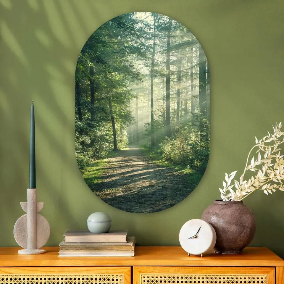 MuchoWow Wand decoratie 60x90cm Bos Pad Zon Bomen Groen