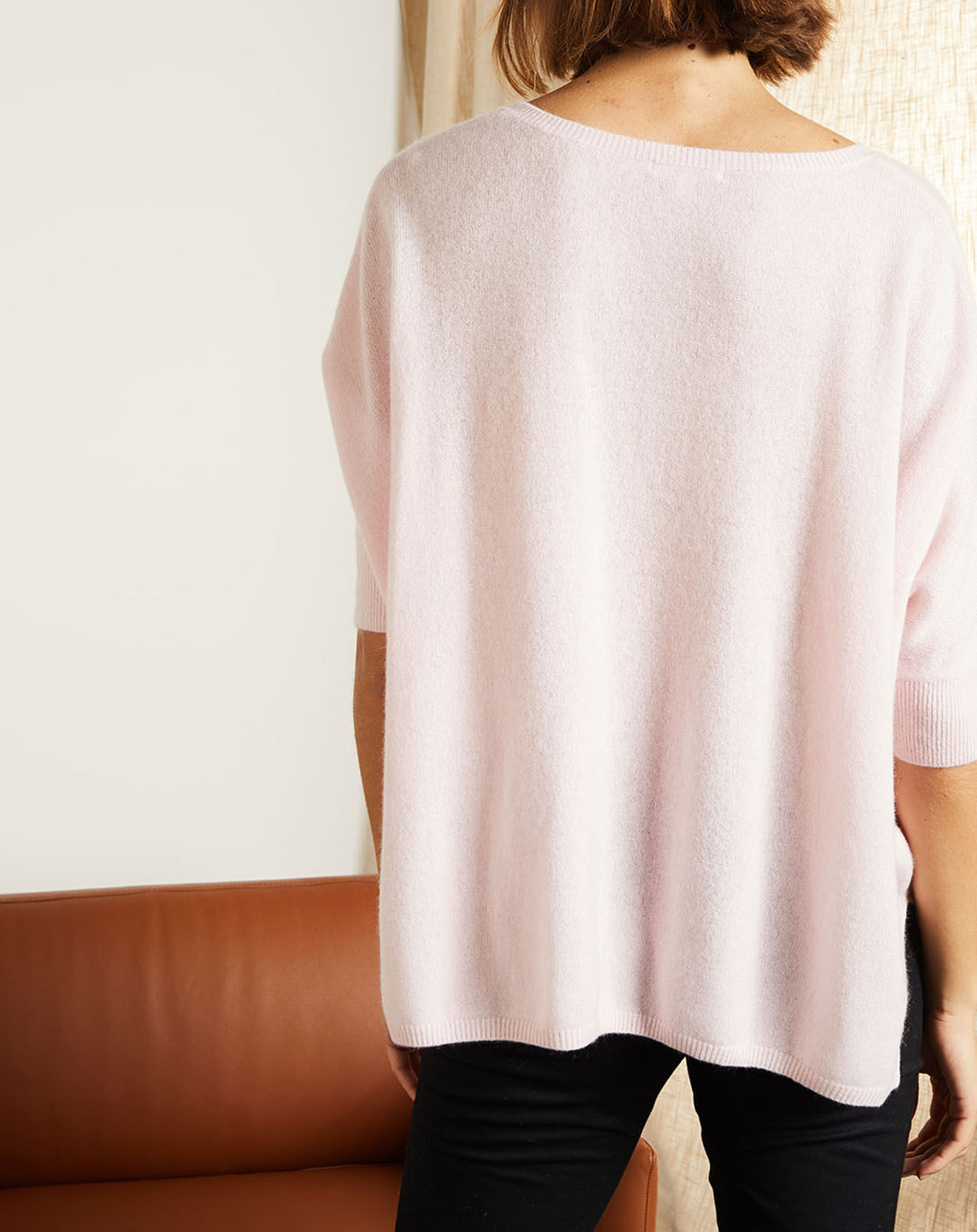 Miss Cashmere Pull poncho 100% Cachemire Marilyn Col V rose poudre