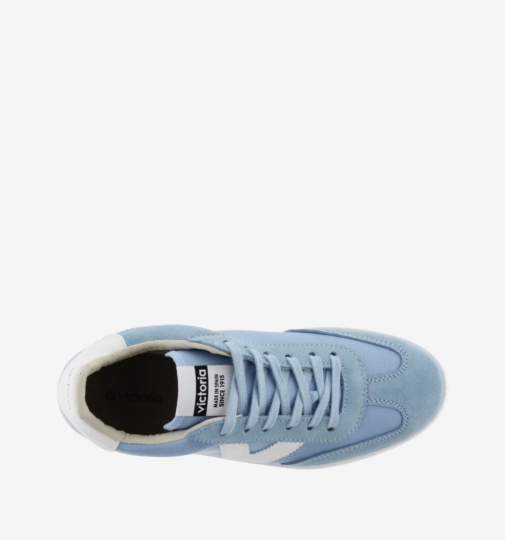 BERLÍN CUIR FENDU & NYLON Baskets monochromes unisexes CELESTE