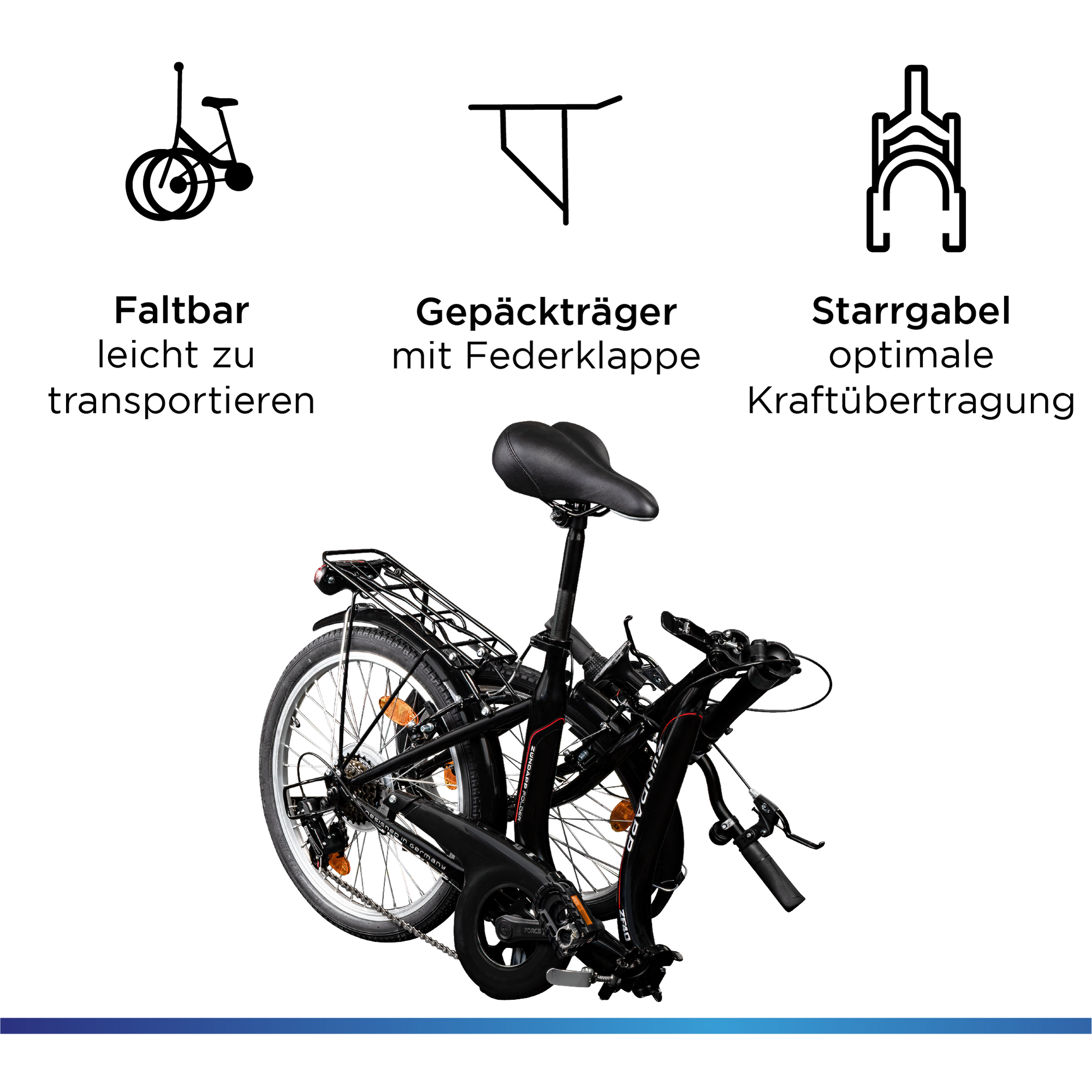 Zündapp ZF40 SE Klapprad 20 Zoll 155-185 cm Klappfahrrad Erwachsene 6 Gang Fahrrad Faltrad Felgenbremsen
