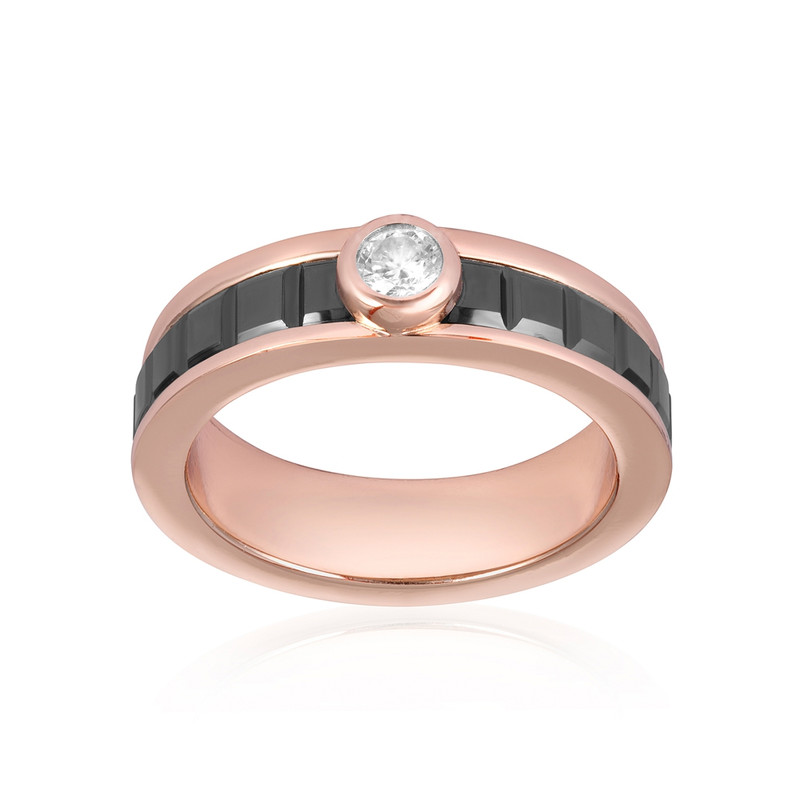 Bague Plaqué or rose, céramique noire et Cristal Cubic Zirconia