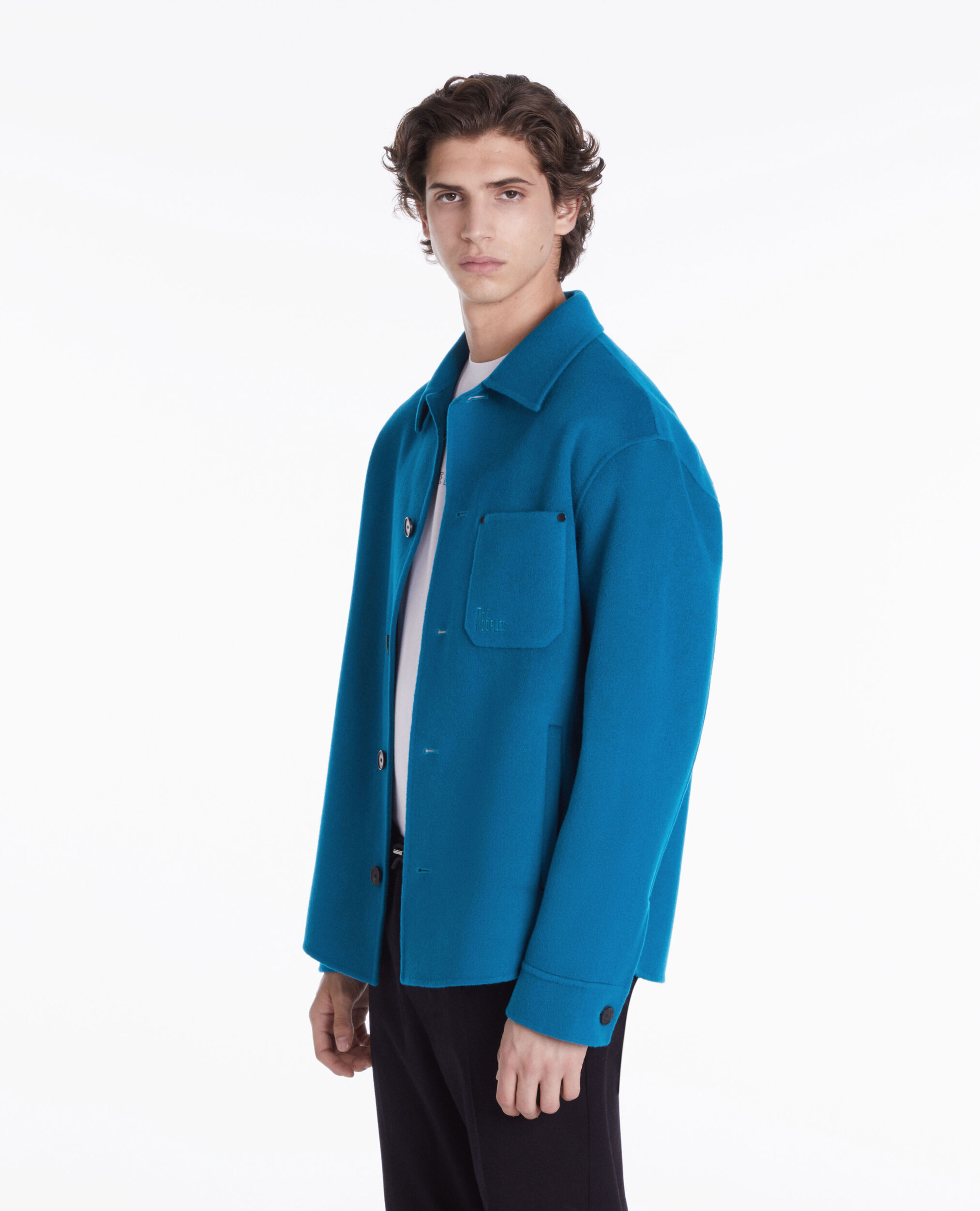 Blouson type surchemise bleu en laine