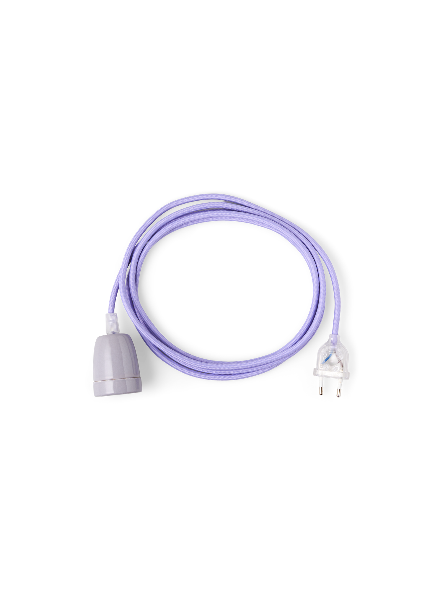 Plug-in pendellampe | Tekstilkabel/porcelæn/termoplast. 2,5 m. E27. | Lilac | Creative Cables