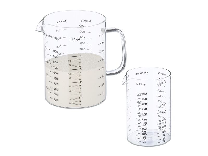relaxdays Messbecher Set 2 Stück, Transparent Messbehälter in 2 Grössen