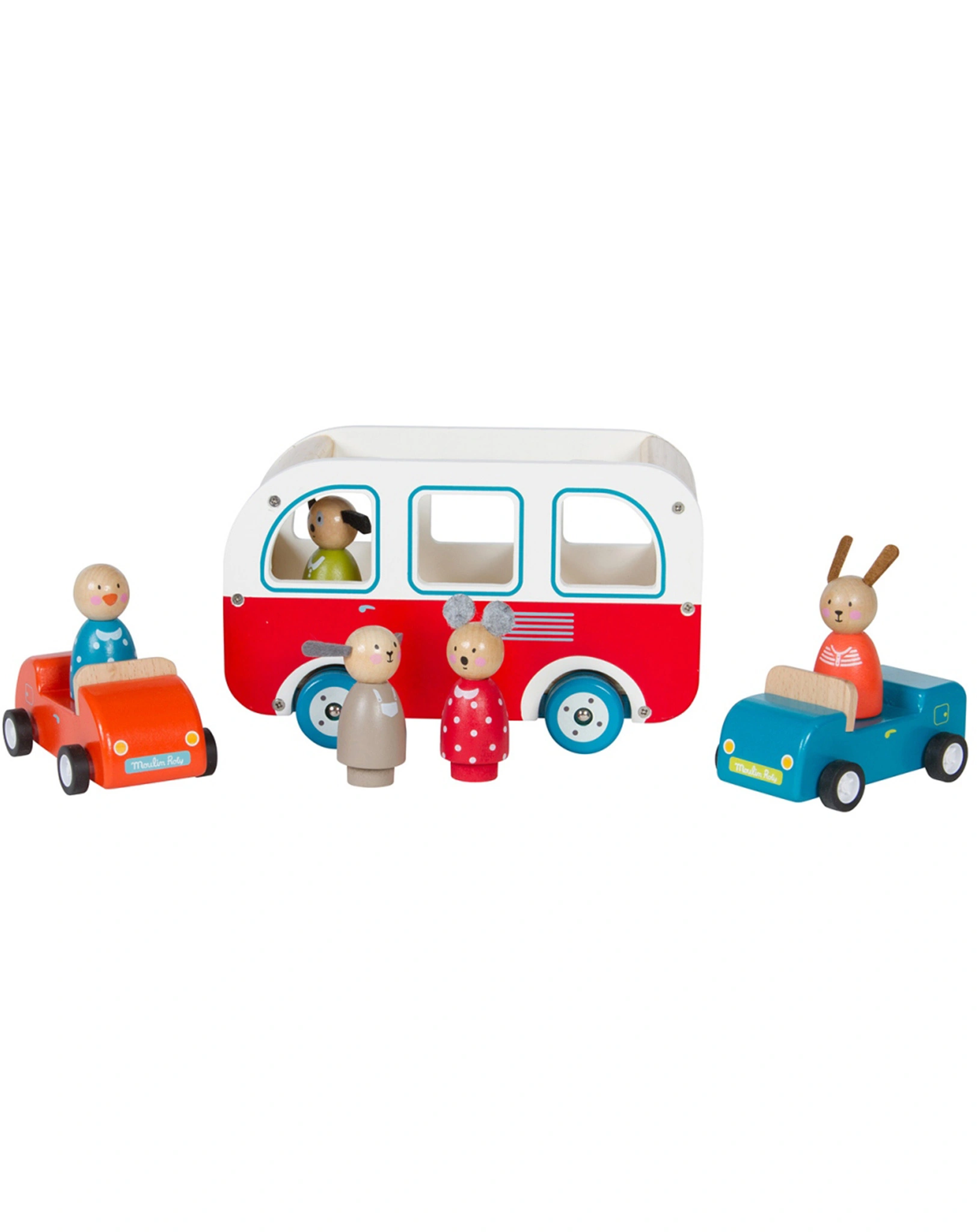 Holz-Bus SIGHTSEEING mit Spielfigur 2-teilig in rot
