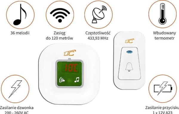 LTC trådløs ringeklokke med termometer (LXDZ1)