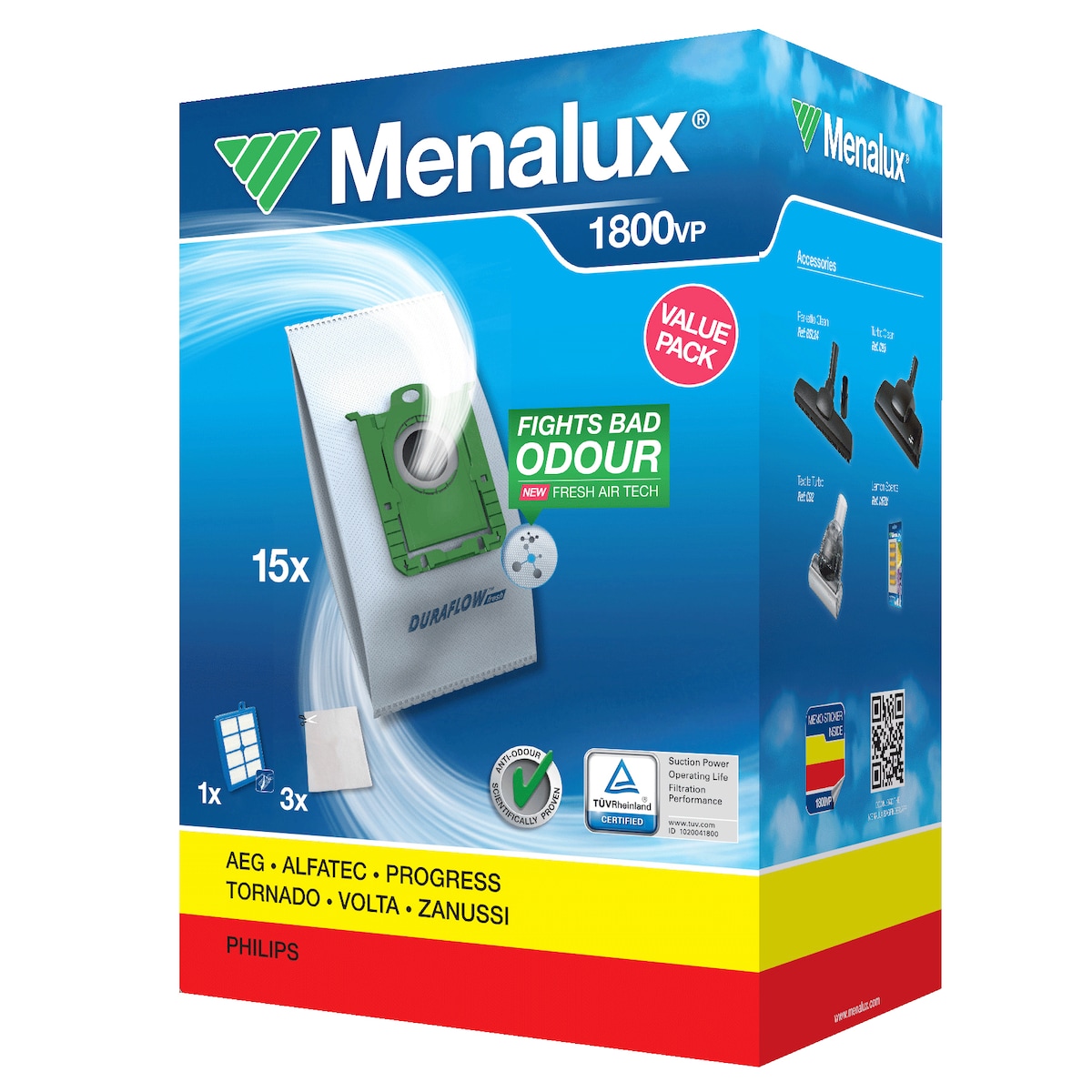 Menalux støvsugerposer og filtre 1800VP til Electrolux/Philips