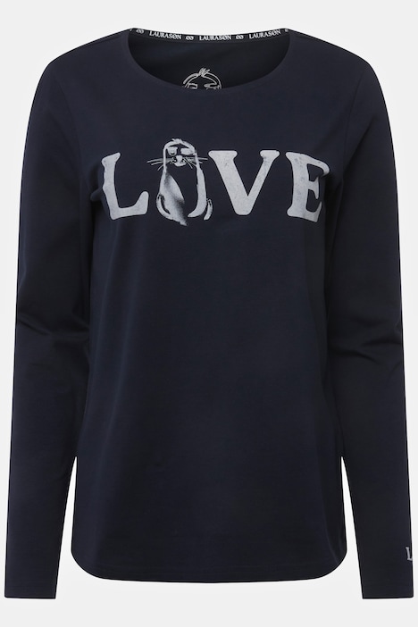 T-Shirt, Regular Fit, LOVE Print, Rundhals, Langarm, Biobaumwolle
