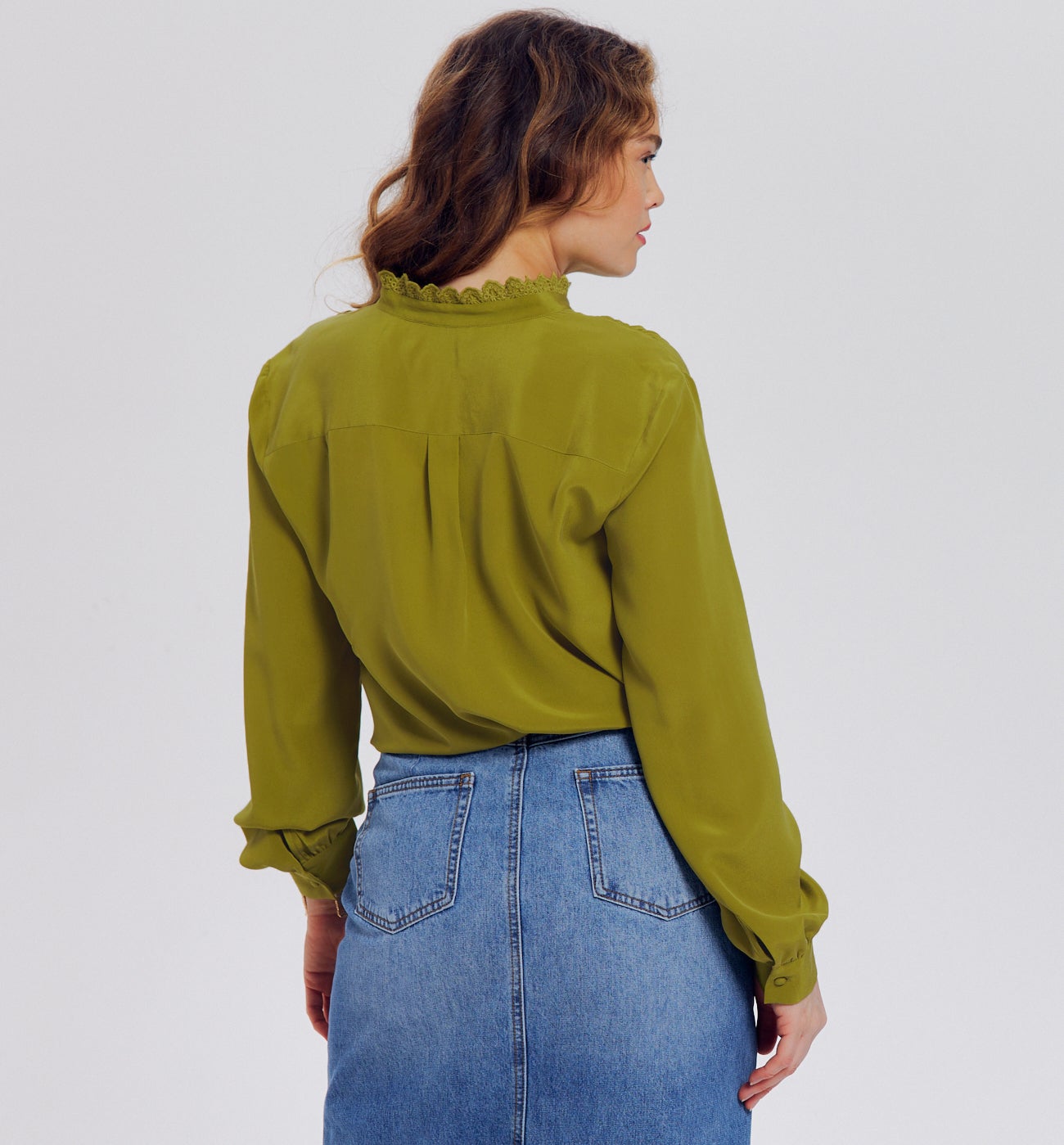 Chemise en soie unie Femme - Ocre