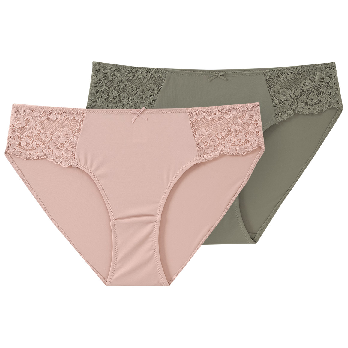 Gina Benotti 2 Damen Slips mit Spitze oliv / nude