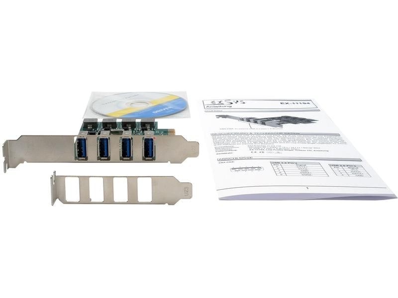 Exsys PCI-Express-Karte EX-11194 PCIe-Schnittstellenkarte mit vier USB-3.0 Anschlüssen