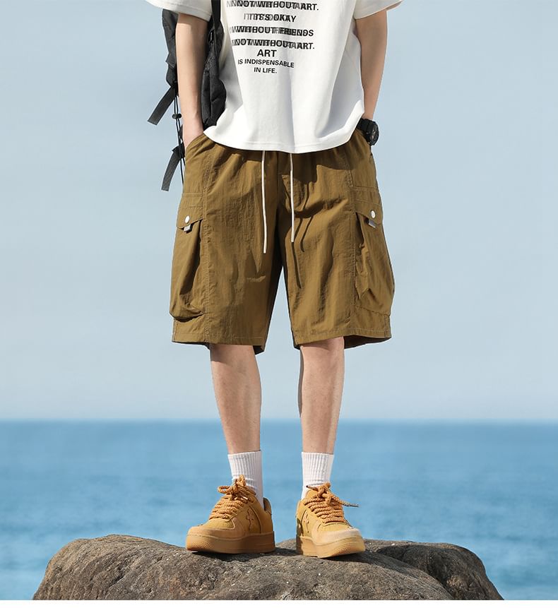Soulcity - Effen cargoshorts met trekkoordtaille