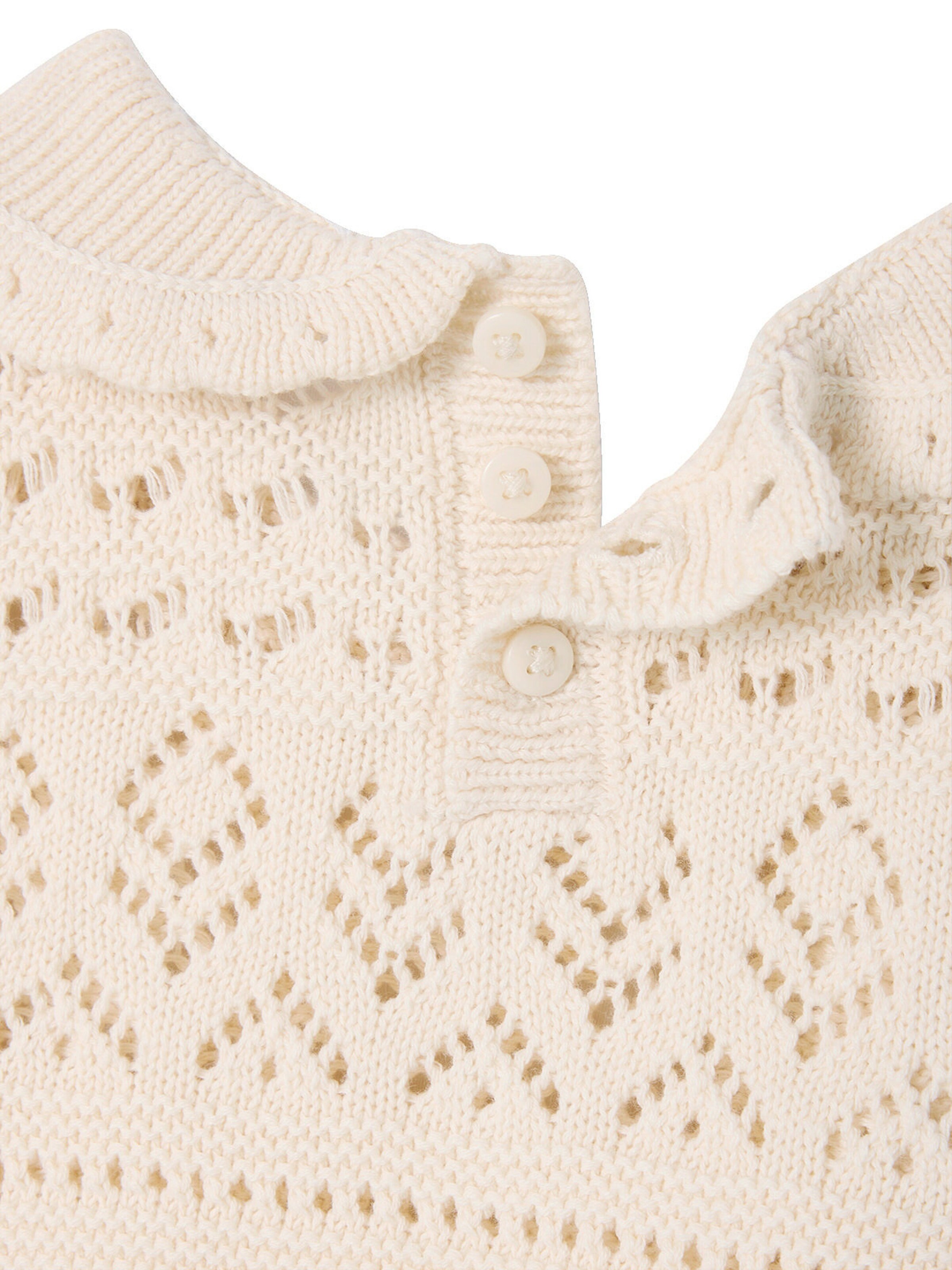 Vertbaudet Mädchen Baby Häkel-Pullover mit kurzen Ärmeln vanille