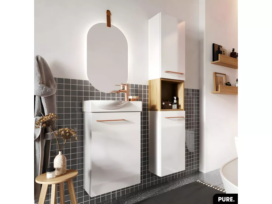 Meuble lave-mains avec vasque - Siphon OFFERT | PURE | Blanc | 39 × 60 × 22