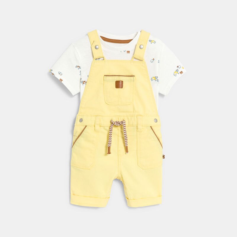 Salopette courte et t-shirt animaux jaune bébé garçon Jaune