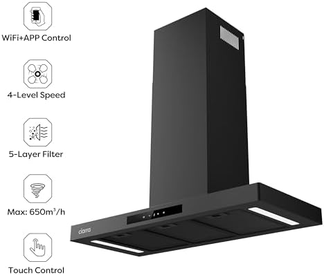 Ciarra Hotte Aspirante 90cm Silencieuse A    650m³/h   4 Vitesses et Boost   Commande Tactile et Wi Fi   Filtre à Charbon Inclus   Coins Arrondis   CBCB9102 P : Gros électroménager