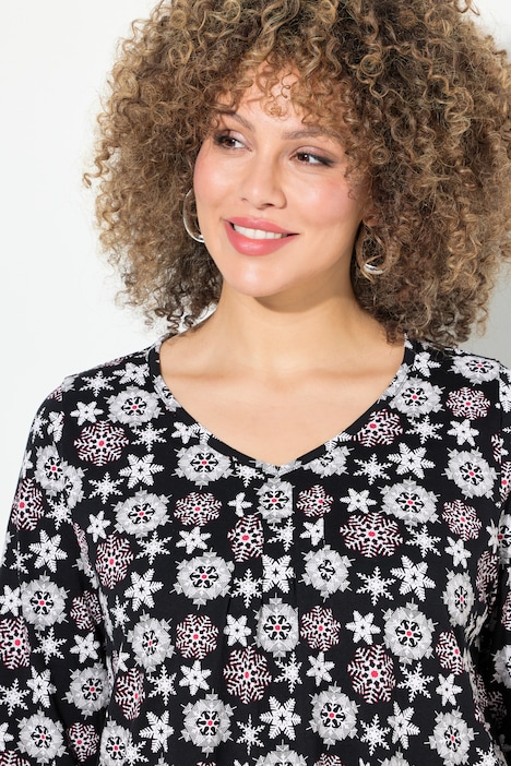 Shirt, Schneeflocken, A-Linie, V-Ausschnitt, 3/4-Arm