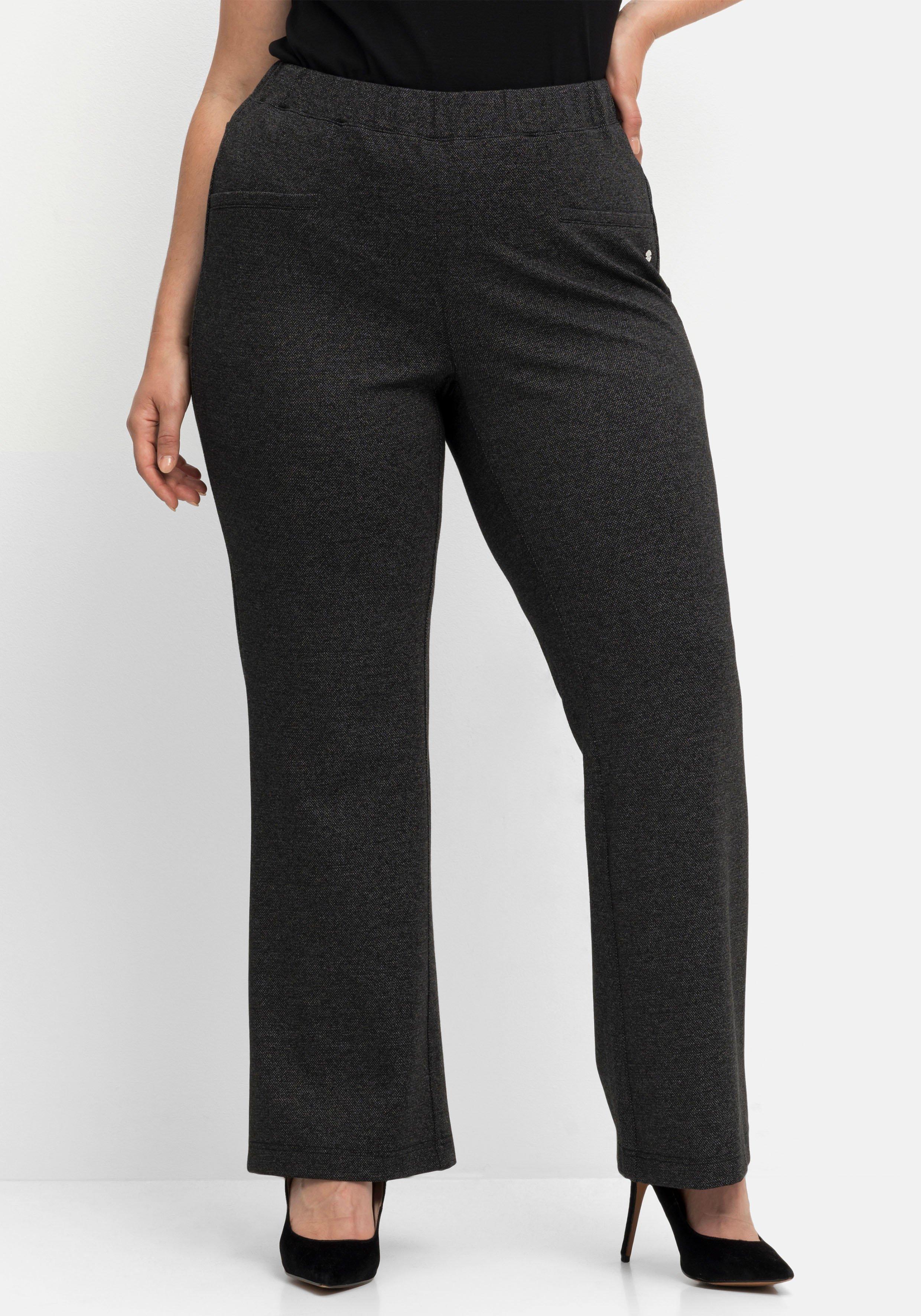 Bootcut-Hose mit Schlupfbund, Salz- und-Pfeffer-Optik