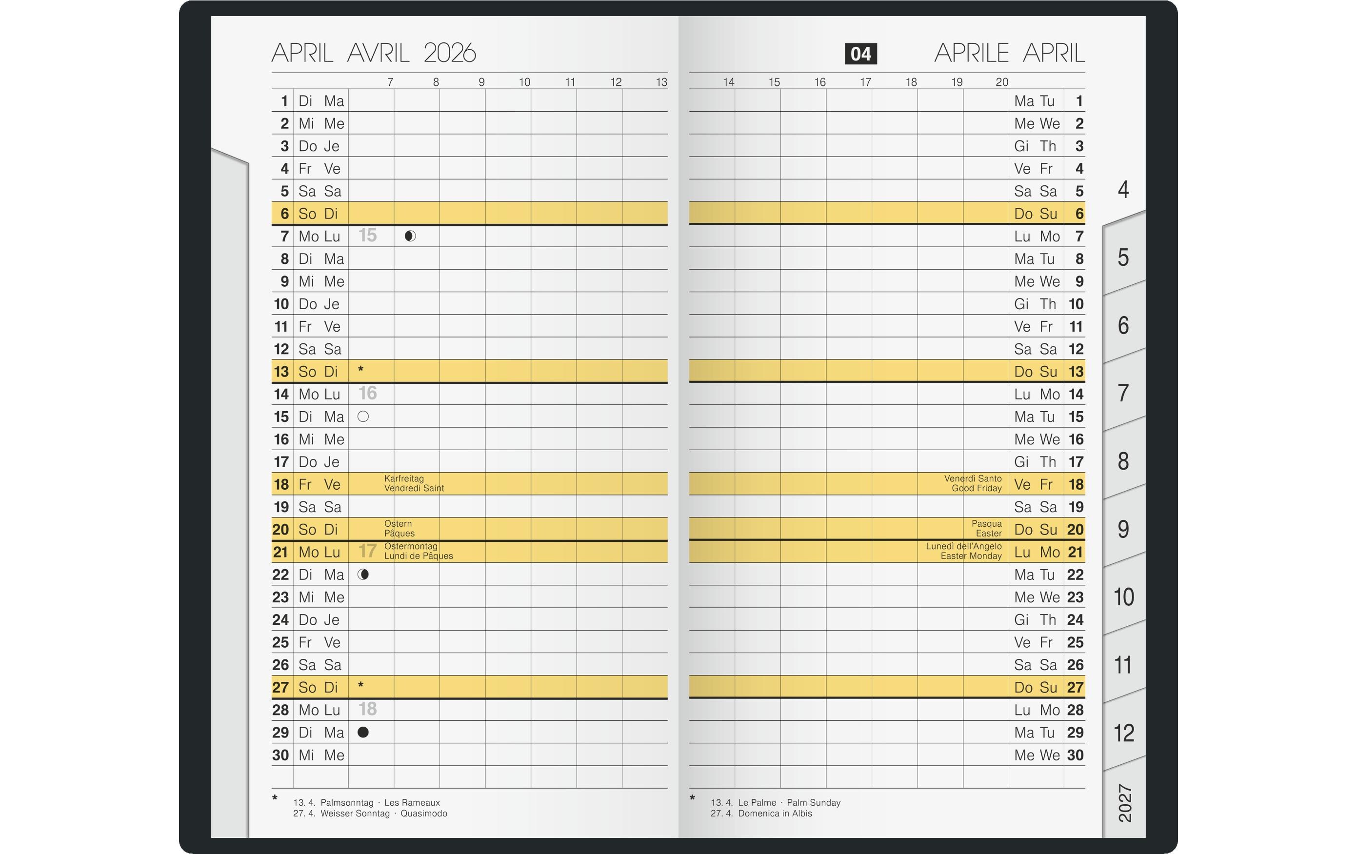 Taschenplaner M-Planer 2026, SchwarzTaschenkalender mit zwei Seiten je Monat