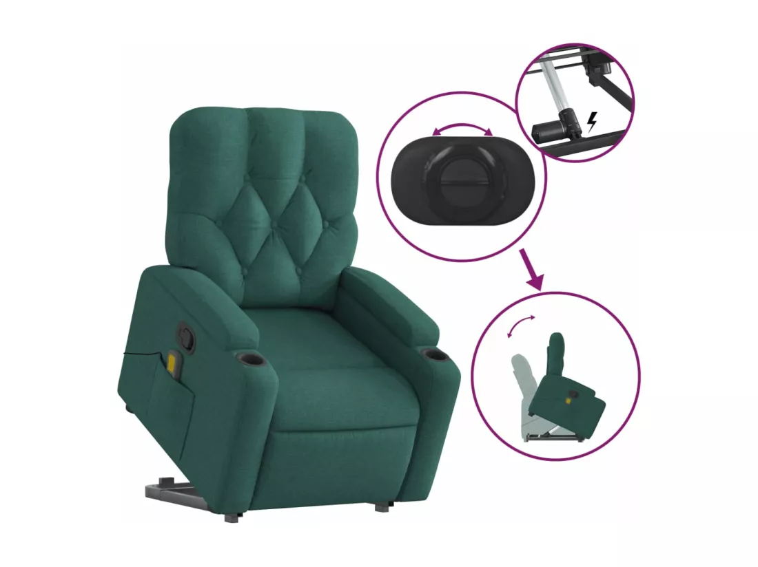 Fauteuil inclinable massant Vert foncé Tissu