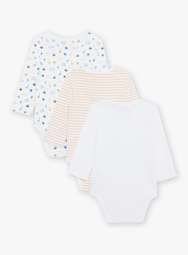 Lot de 3 bodys écrus fantaisie en coton biologique