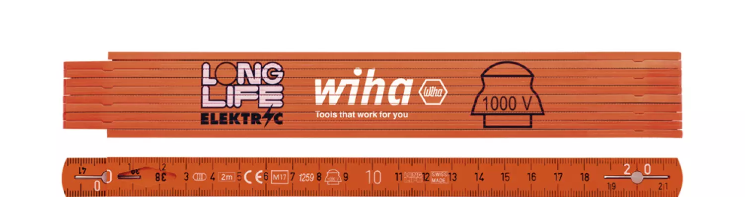 Wiha 4102008 Longlife Elektriciensduimstok - metrisch - 2m - 10 delen - oranje